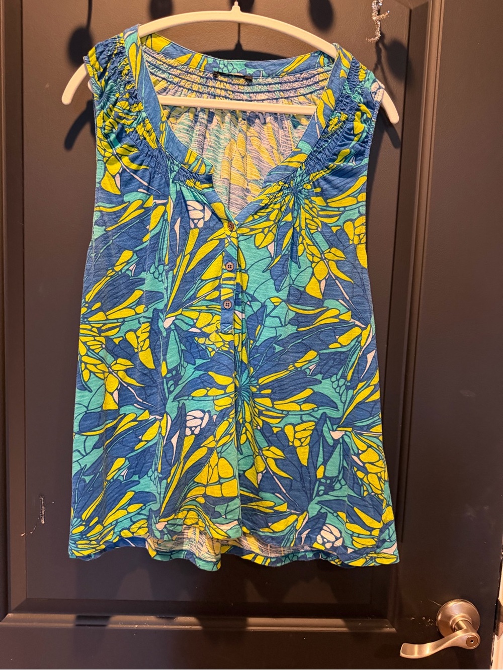Lilly Pulitzer Blue & Yellow Tropical Button-Front Coverup Tank